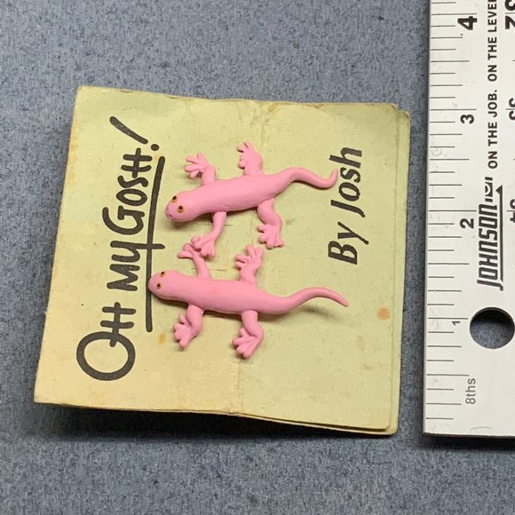 Oh My Gosh Earrings As Is Pierced Pink Salamander Newt Handmade Barbie Retro - Picture 5 of 5
